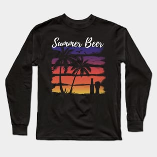 Retro Sunset With Beer and Palm trees Long Sleeve T-Shirt